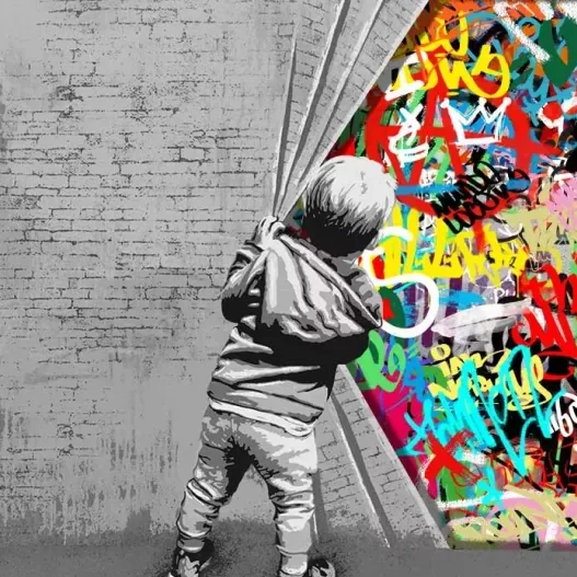 Tableau street art derrière le mur